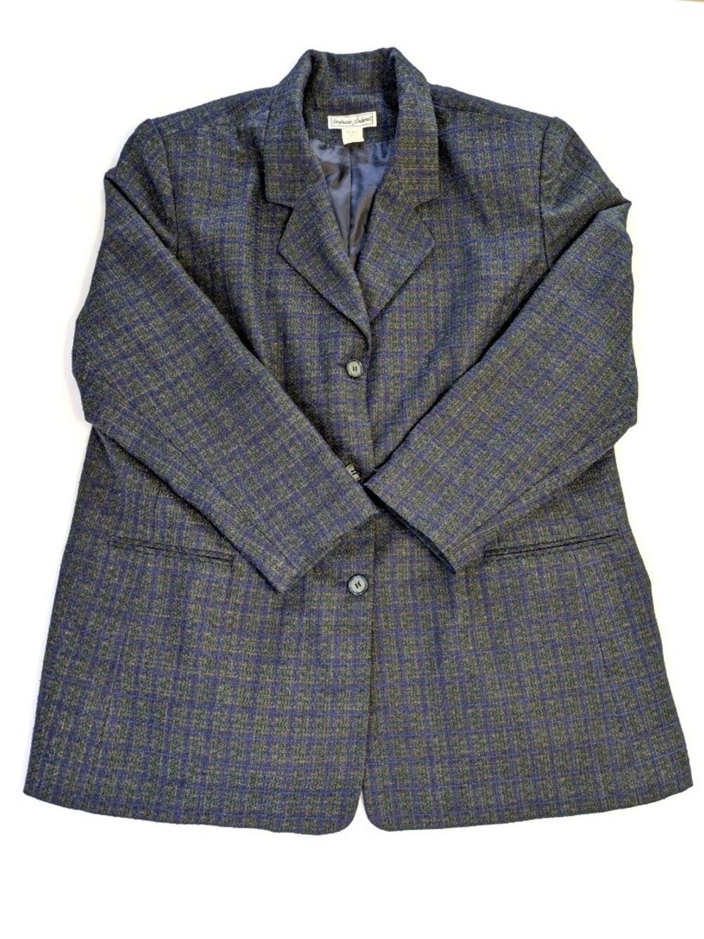 Stephanie Andrews Gray Plaid Blazer - Women's 26W - Three Button Notch Collar